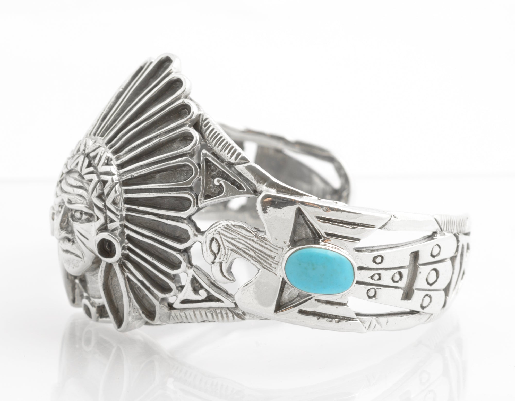 Vintage Sterling Silver & Turquoise Native American Indian Statement Bangle (C2704)