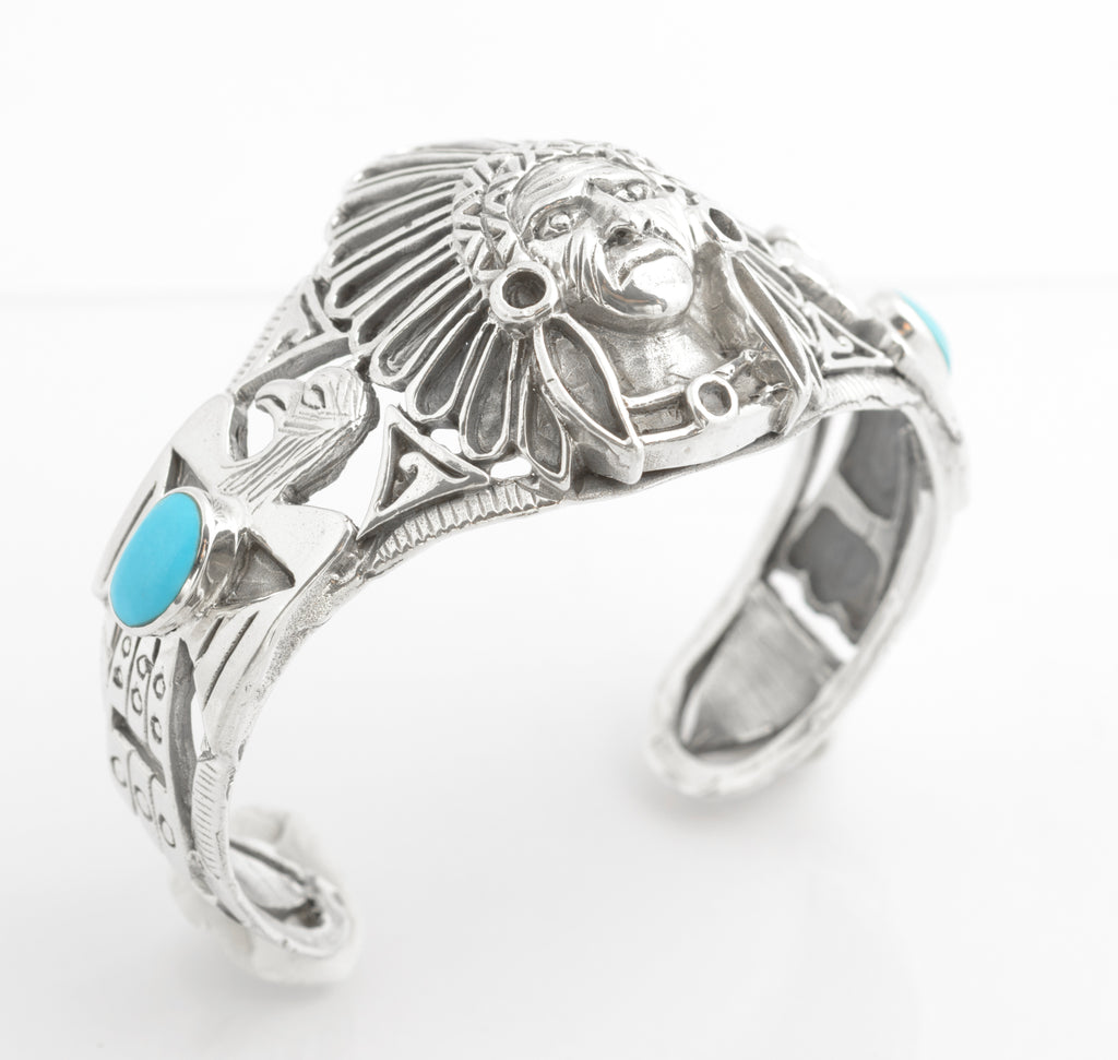 Vintage Sterling Silver & Turquoise Native American Indian Statement Bangle (C2704)