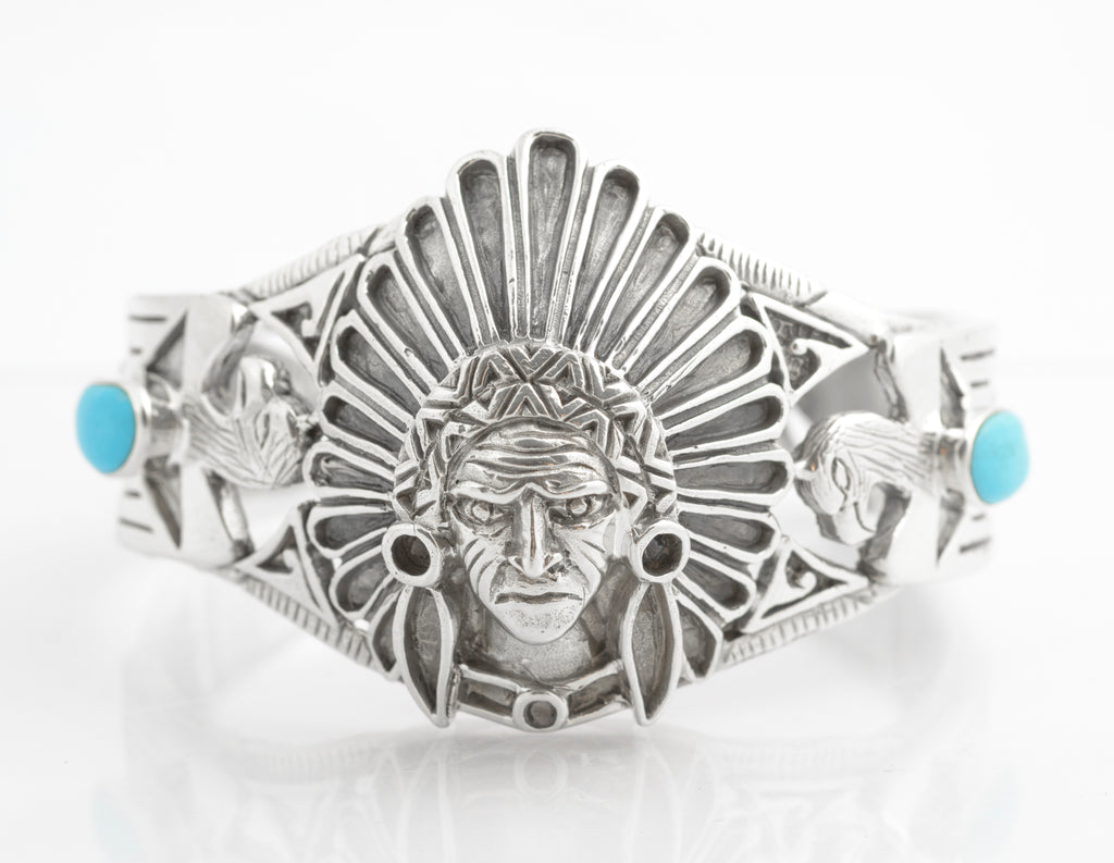 Vintage Sterling Silver & Turquoise Native American Indian Statement Bangle (C2704)