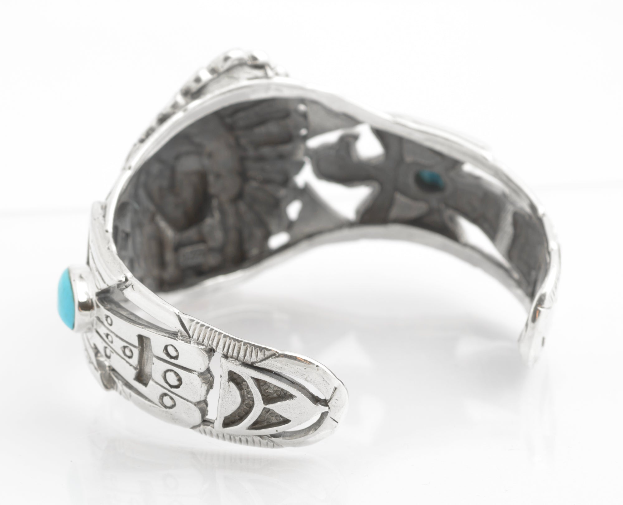 Vintage Sterling Silver & Turquoise Native American Indian Statement Bangle (C2704)