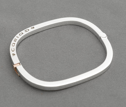 Vintage Clogau Sterling Silver & Welsh Rose Gold Cariad (Love) Bangle Bracelet  (C2705)
