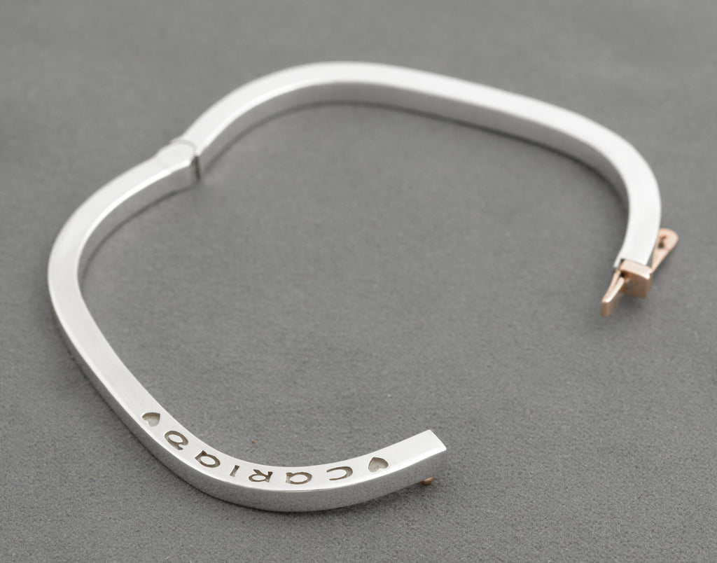 Vintage Clogau Sterling Silver & Welsh Rose Gold Cariad (Love) Bangle Bracelet  (C2705)