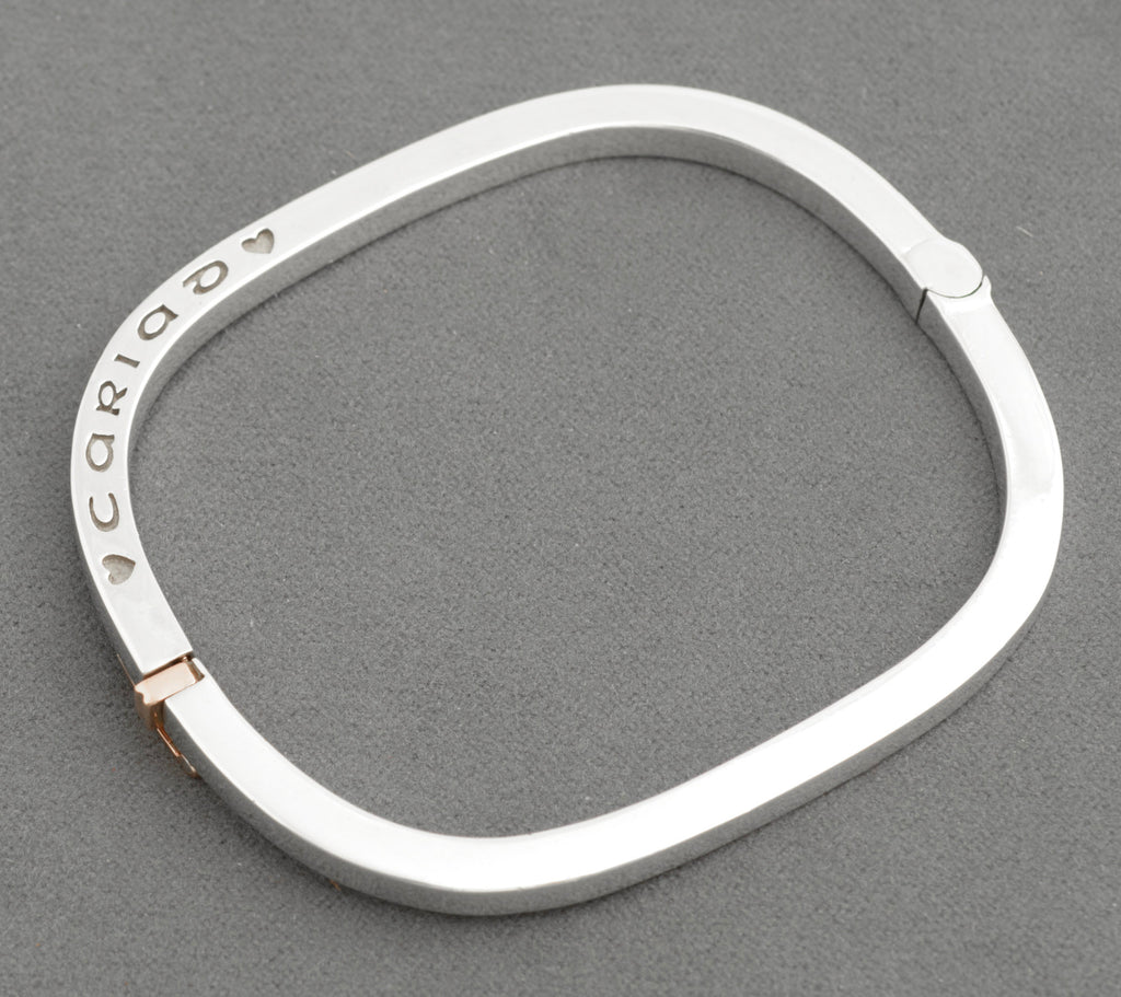 Vintage Clogau Sterling Silver & Welsh Rose Gold Cariad (Love) Bangle Bracelet  (C2705)