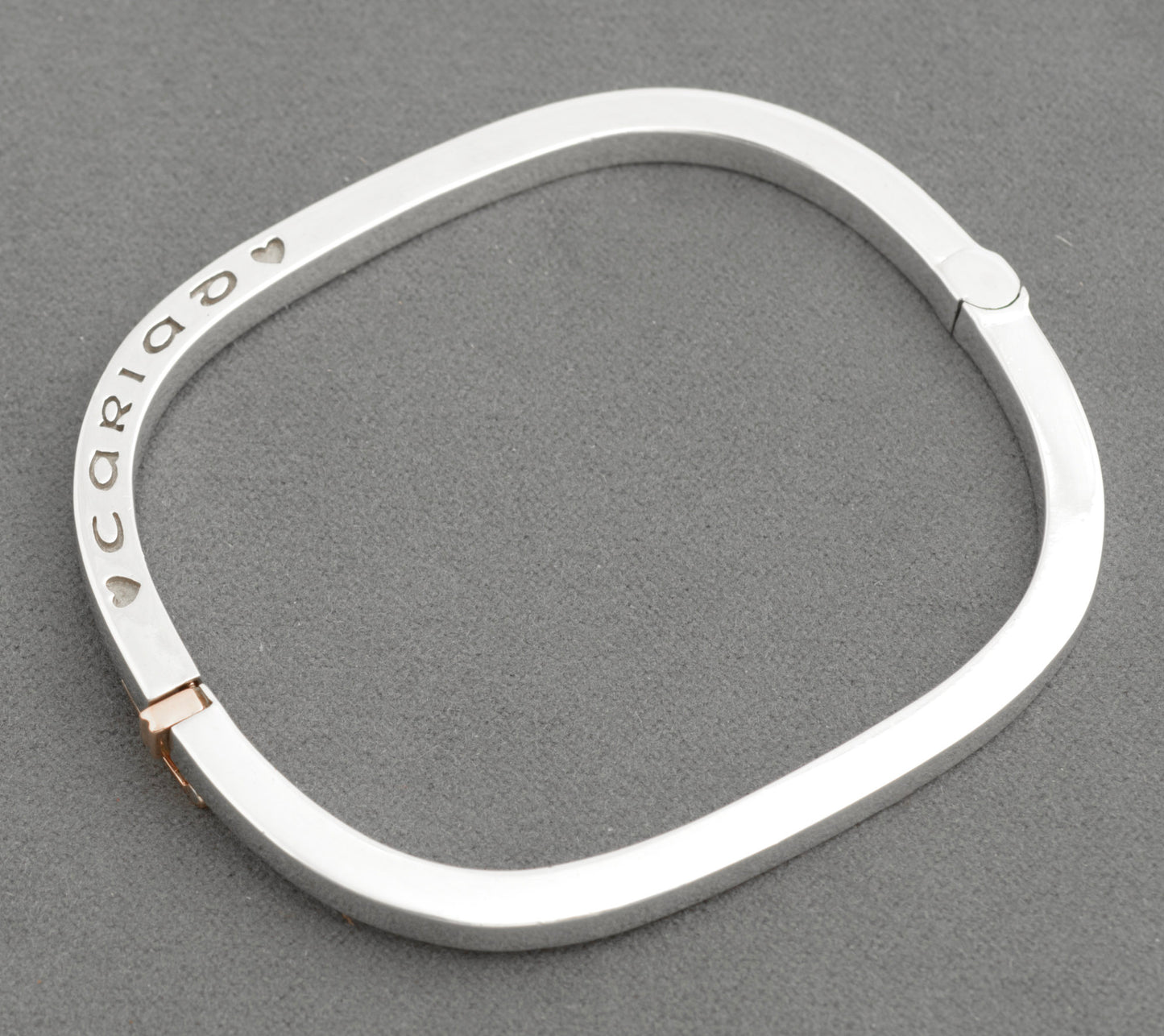 Vintage Clogau Sterling Silver & Welsh Rose Gold Cariad (Love) Bangle Bracelet  (C2705)