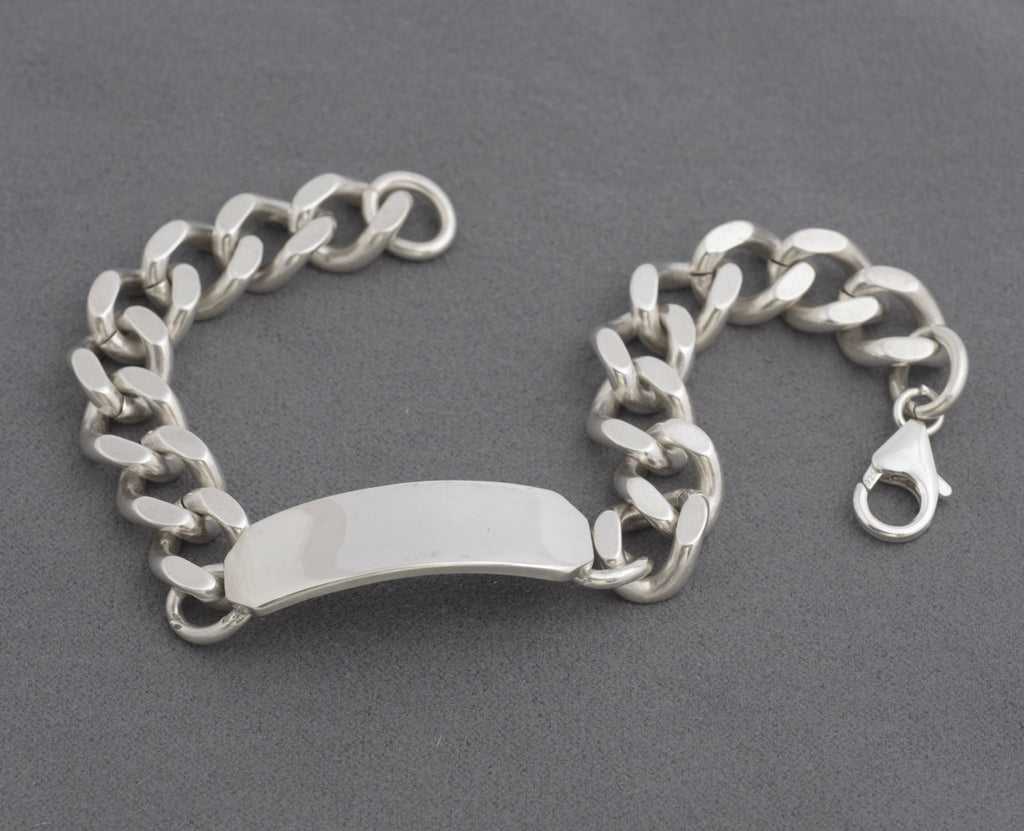 Vintage Chunky Sterling Silver ID Tag Identity Curb Link Bracelet Hallmarked 1970's (C2706)