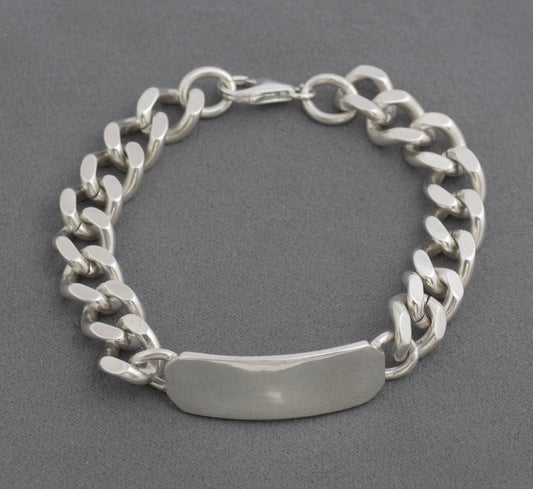 Vintage Chunky Sterling Silver ID Tag Identity Curb Link Bracelet Hallmarked 1970's (C2706)
