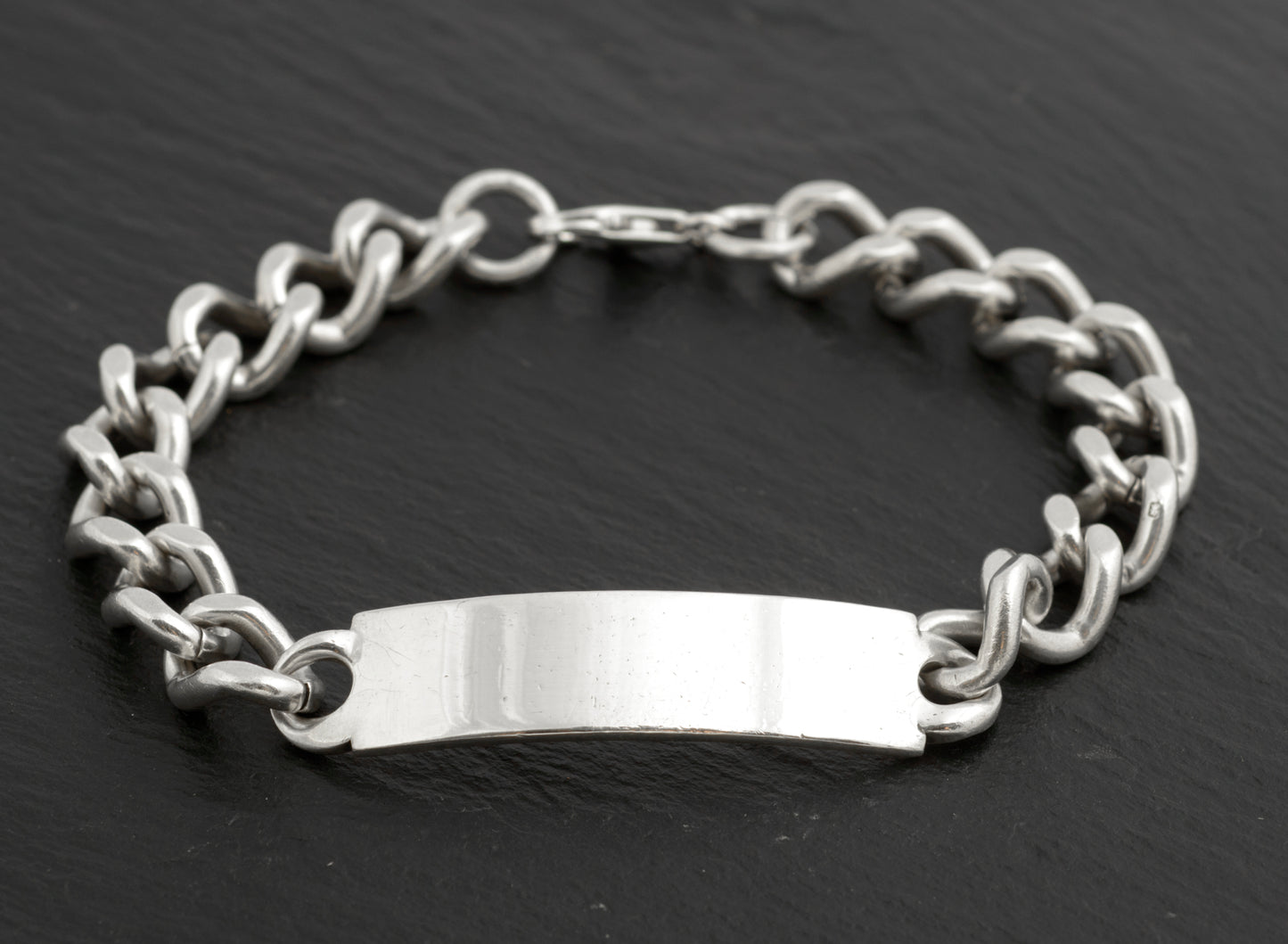 Vintage Extra Large Men's Sterling Silver Heavy Curb Link Identity ID Bracelet (C2708)