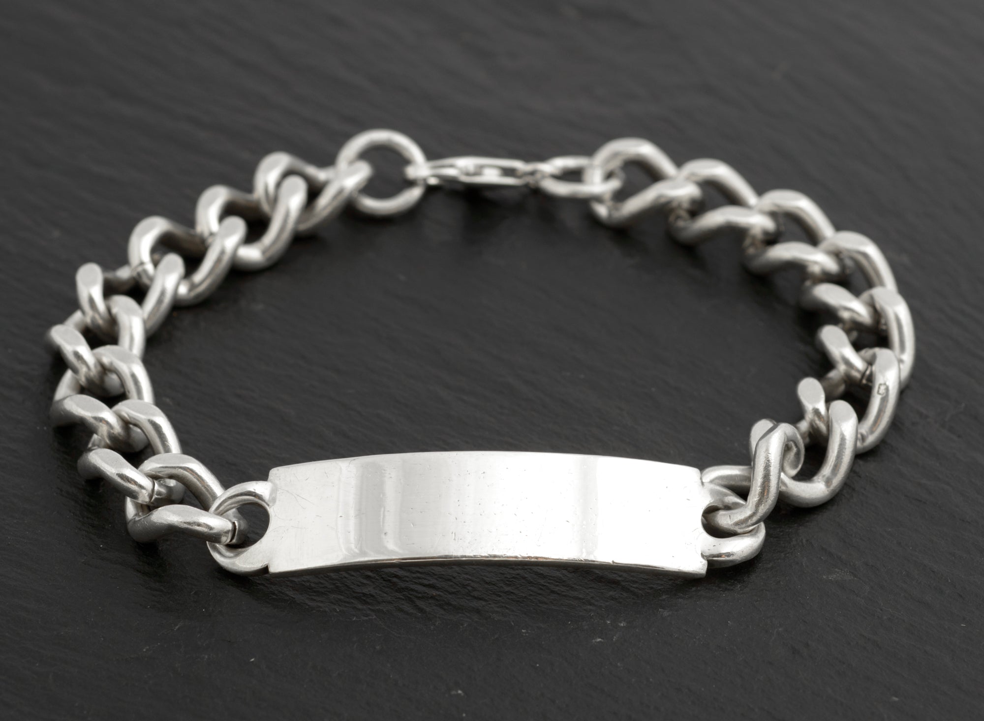 Vintage Extra Large Men's Sterling Silver Heavy Curb Link Identity ID Bracelet (C2708)