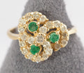 Vintage 14ct Gold Ring Natural Emerald & Diamond Multi Swirl Halo Ladies UK Size L (C2712)