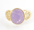 Vintage QVC Gems Of The Orient 14K Gold Ring With Carved Lavender Jade Panel (C2714)