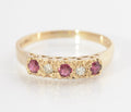 Vintage 9ct Gold Ring With Natural Diamond & Ruby 5 Gem Line UK Size N1/2 (C2715)