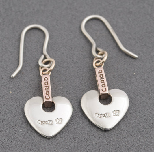 Pair Clogau Sterling Silver & Welsh Rose Gold Cariad Hear Dropper Earrings (C2722)