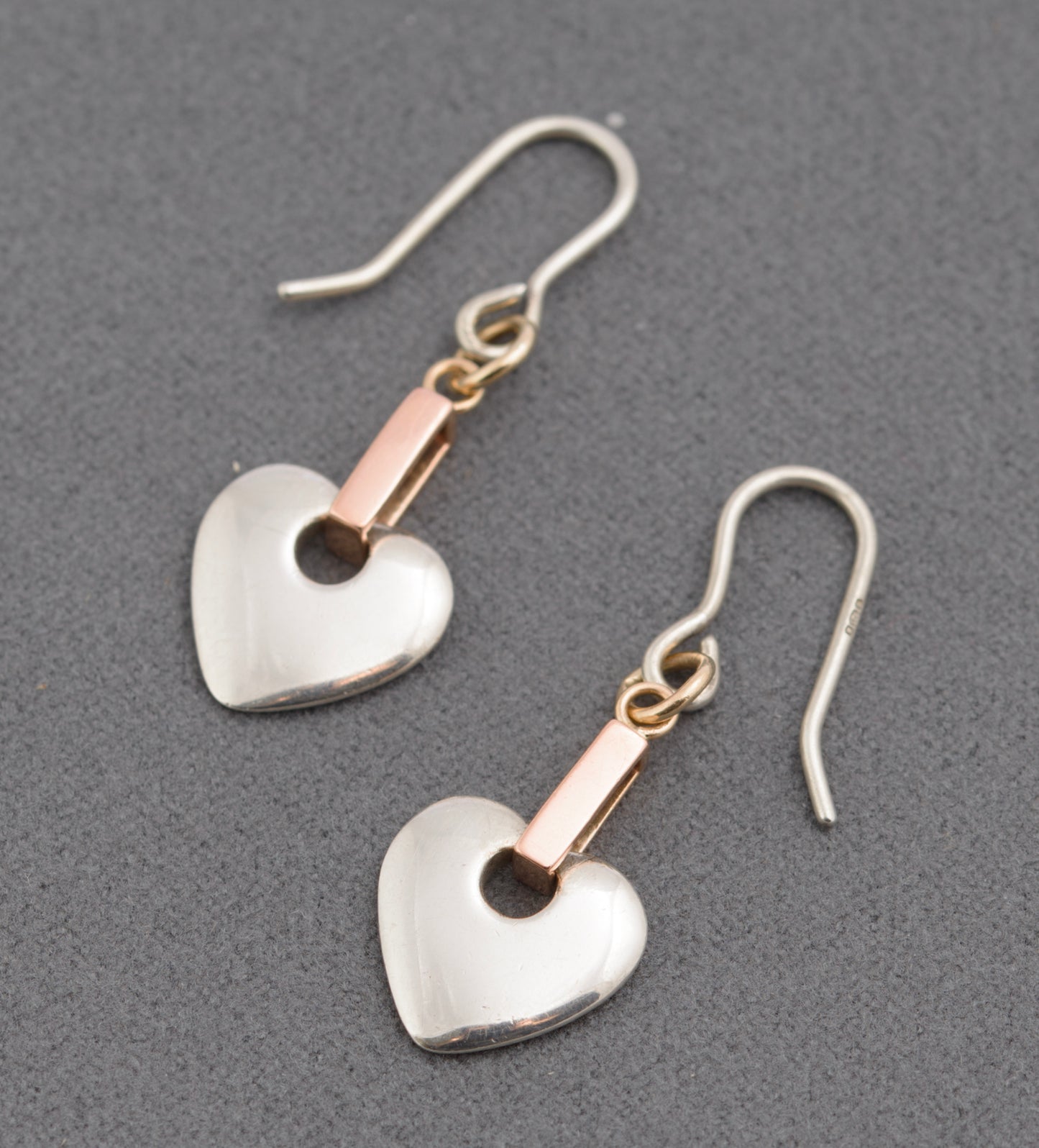 Pair Clogau Sterling Silver & Welsh Rose Gold Cariad Hear Dropper Earrings (C2722)