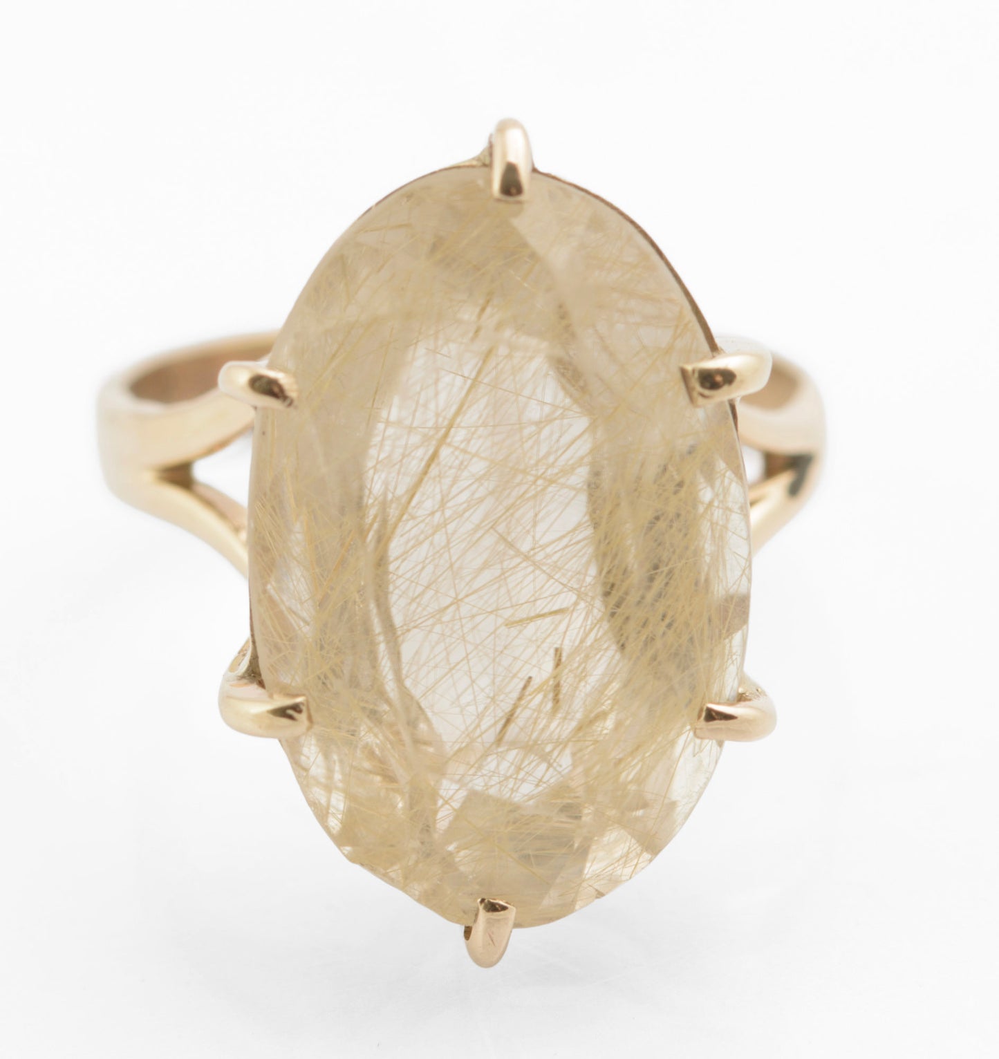 Vintage 9ct Gold Ring With Venus Hair Pale Lemon Citrine Gem Handmade c.1980's (C2723)