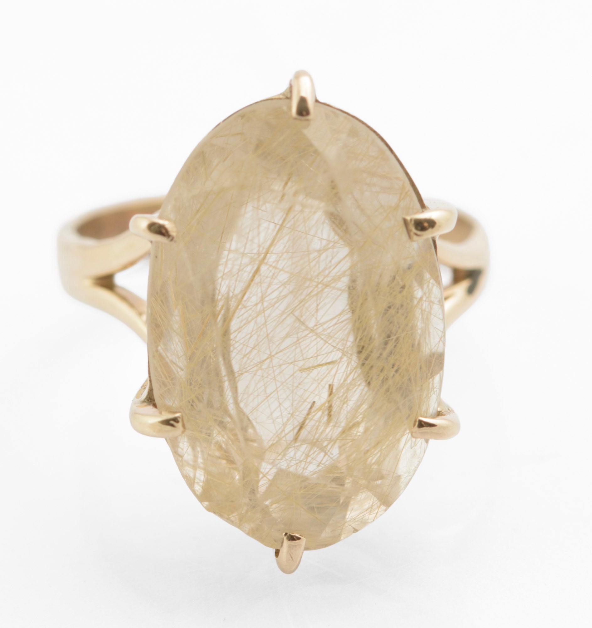 Vintage 9ct Gold Ring With Venus Hair Pale Lemon Citrine Gem Handmade c.1980's (C2723)