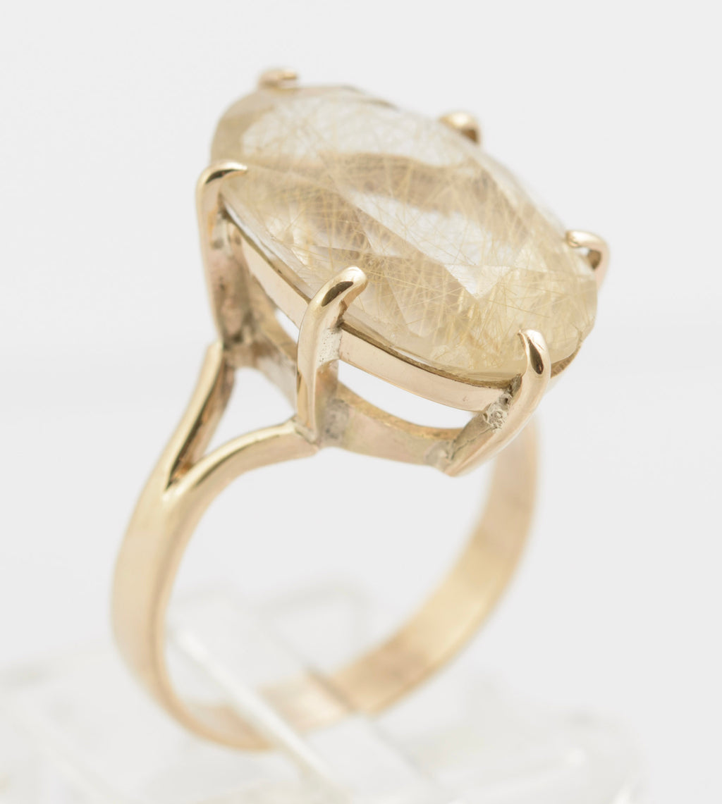 Vintage 9ct Gold Ring With Venus Hair Pale Lemon Citrine Gem Handmade c.1980's (C2723)