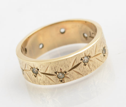 Vintage 9ct Gold & Rock Crystal Quartz Textured Band / Wedding Ring c.1970's (C2724)