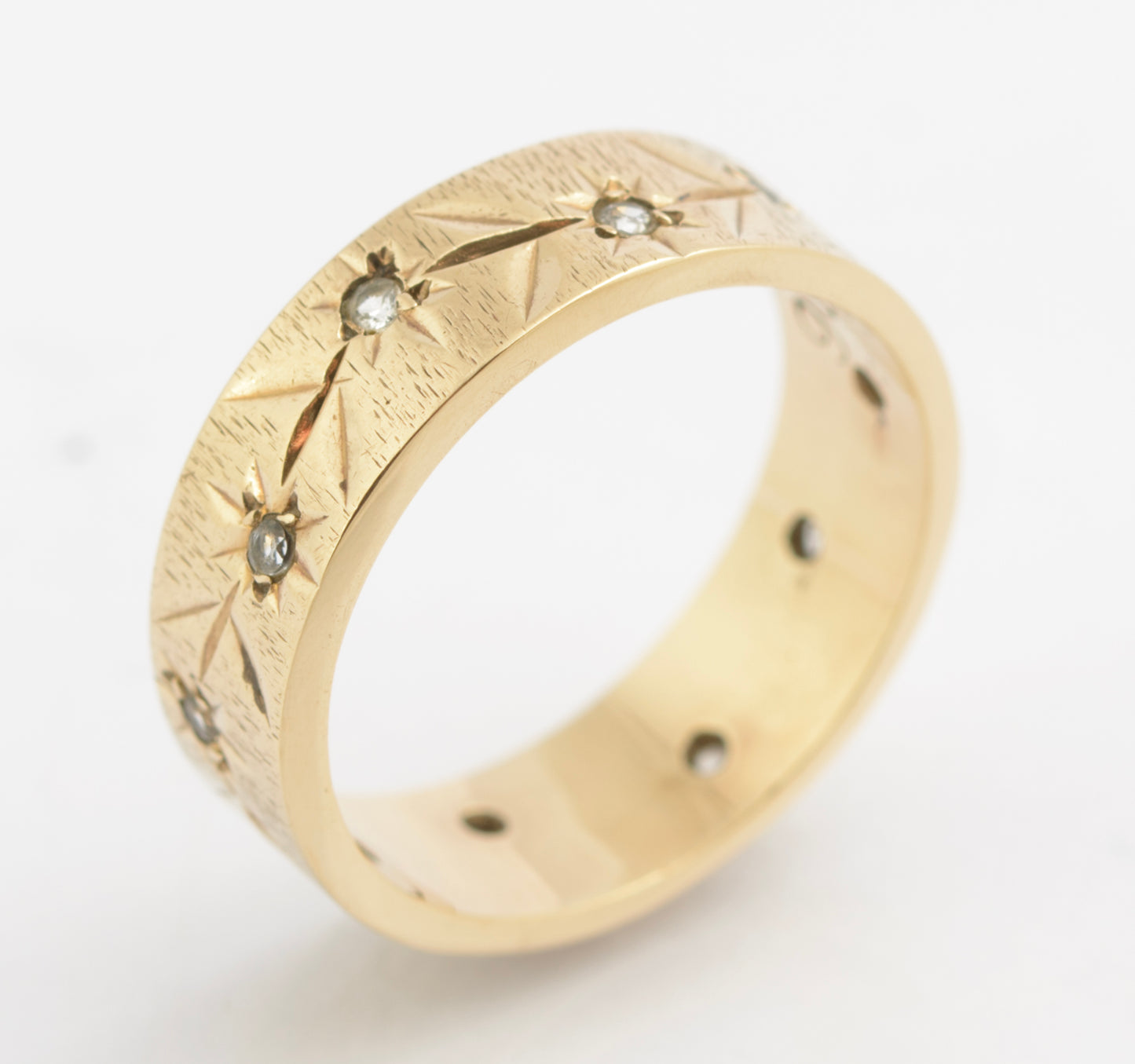 Vintage 9ct Gold & Rock Crystal Quartz Textured Band / Wedding Ring c.1970's (C2724)