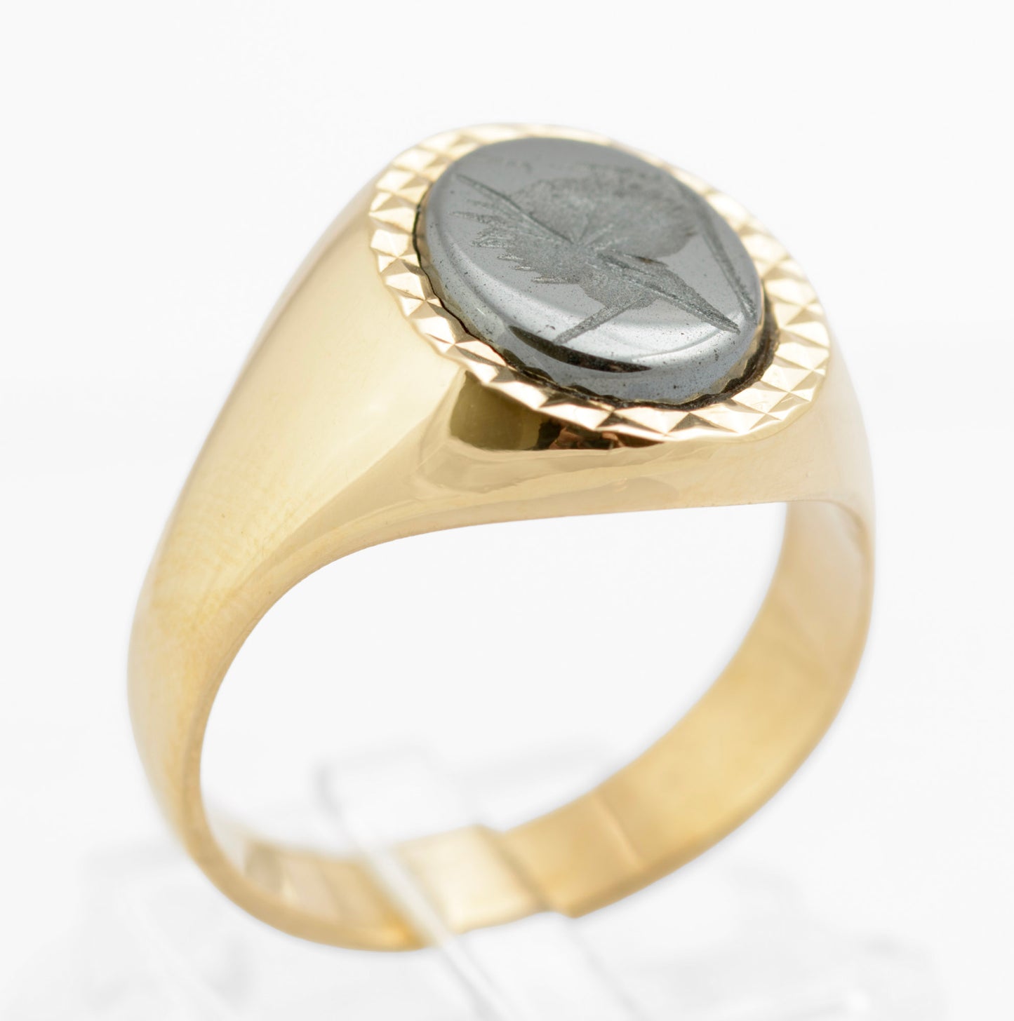 Vintage 9ct Gold Men's Signet Ring Hematite Centurion Engraved Cabochon UK S1/2 (C2726)