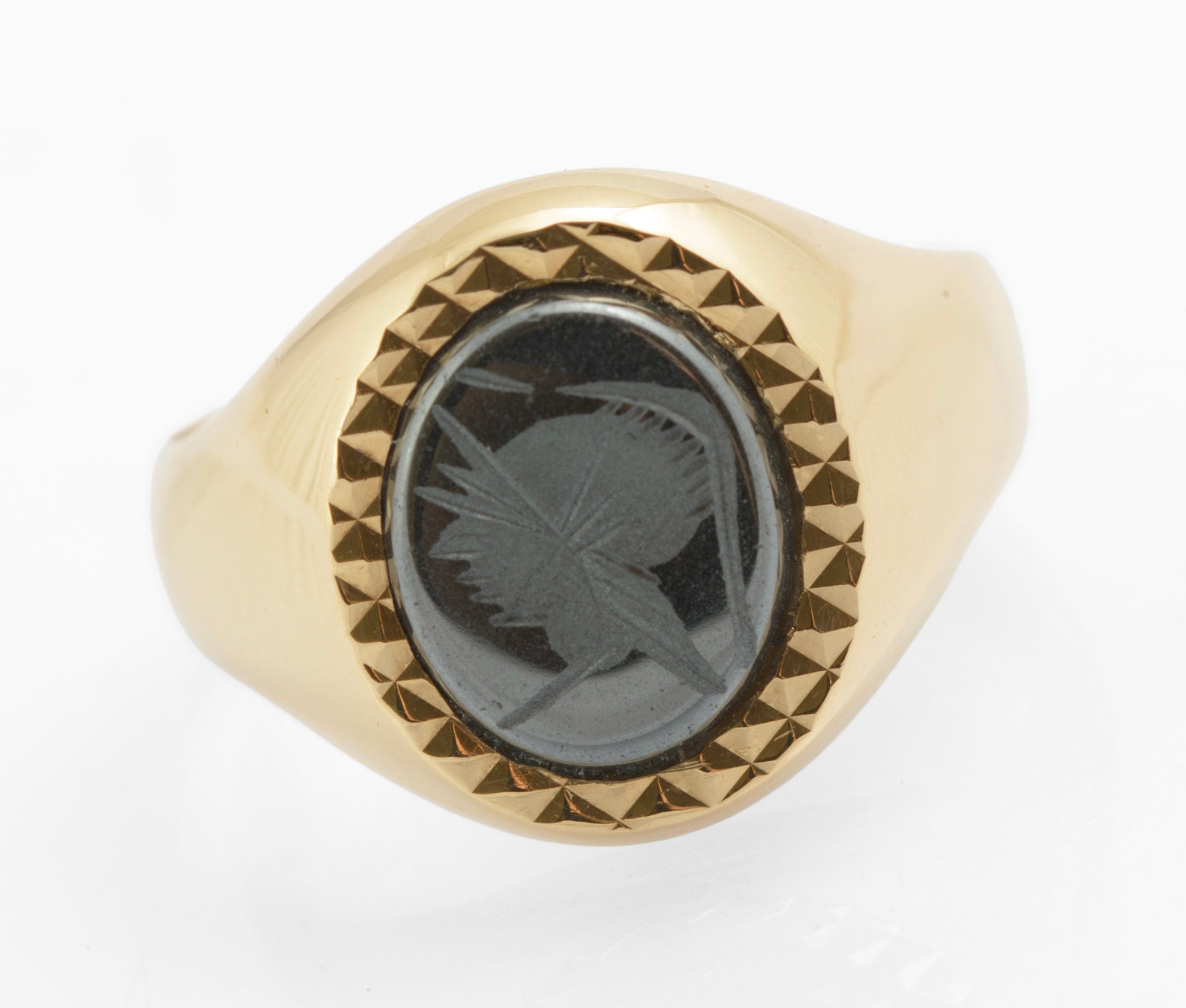 Vintage 9ct Gold Men's Signet Ring Hematite Centurion Engraved Cabochon UK S1/2 (C2726)