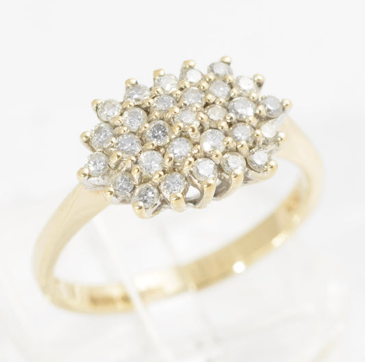 Vintage 9ct Gold & Natural Diamond Cluster Ring 0.5 Carat Hallmarked UK Size N (C2727)