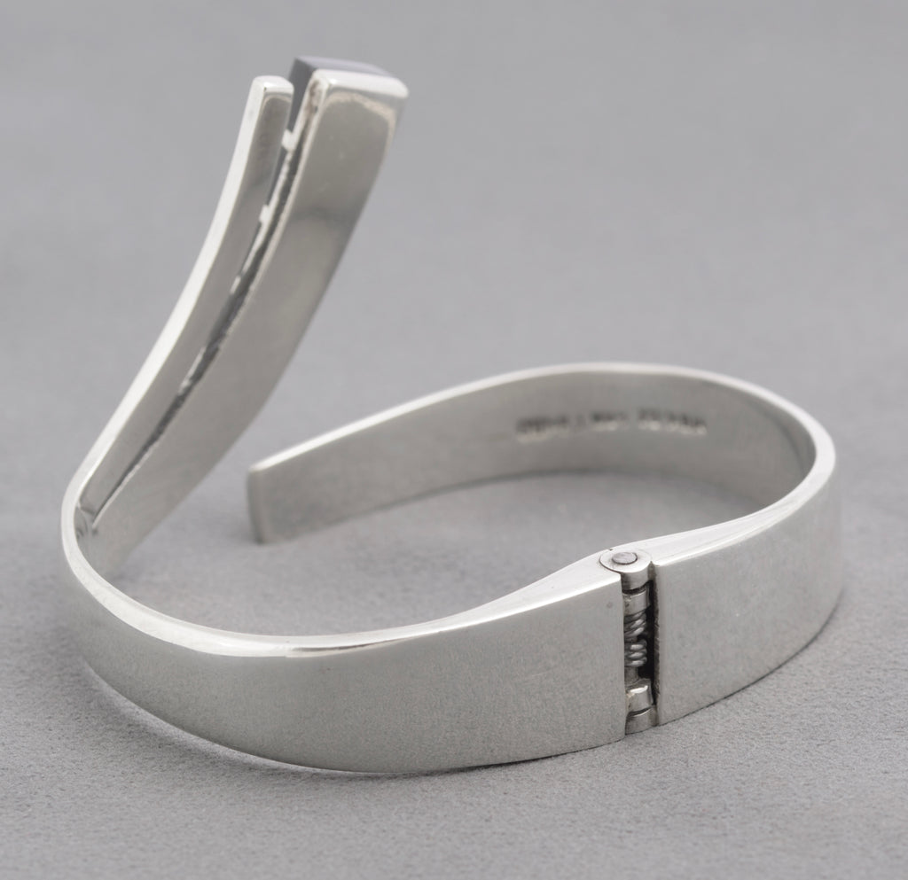 Vintage Mexican Sterling Silver & Black Onyx Bangle Art Deco Design Hallmarked (C2728)