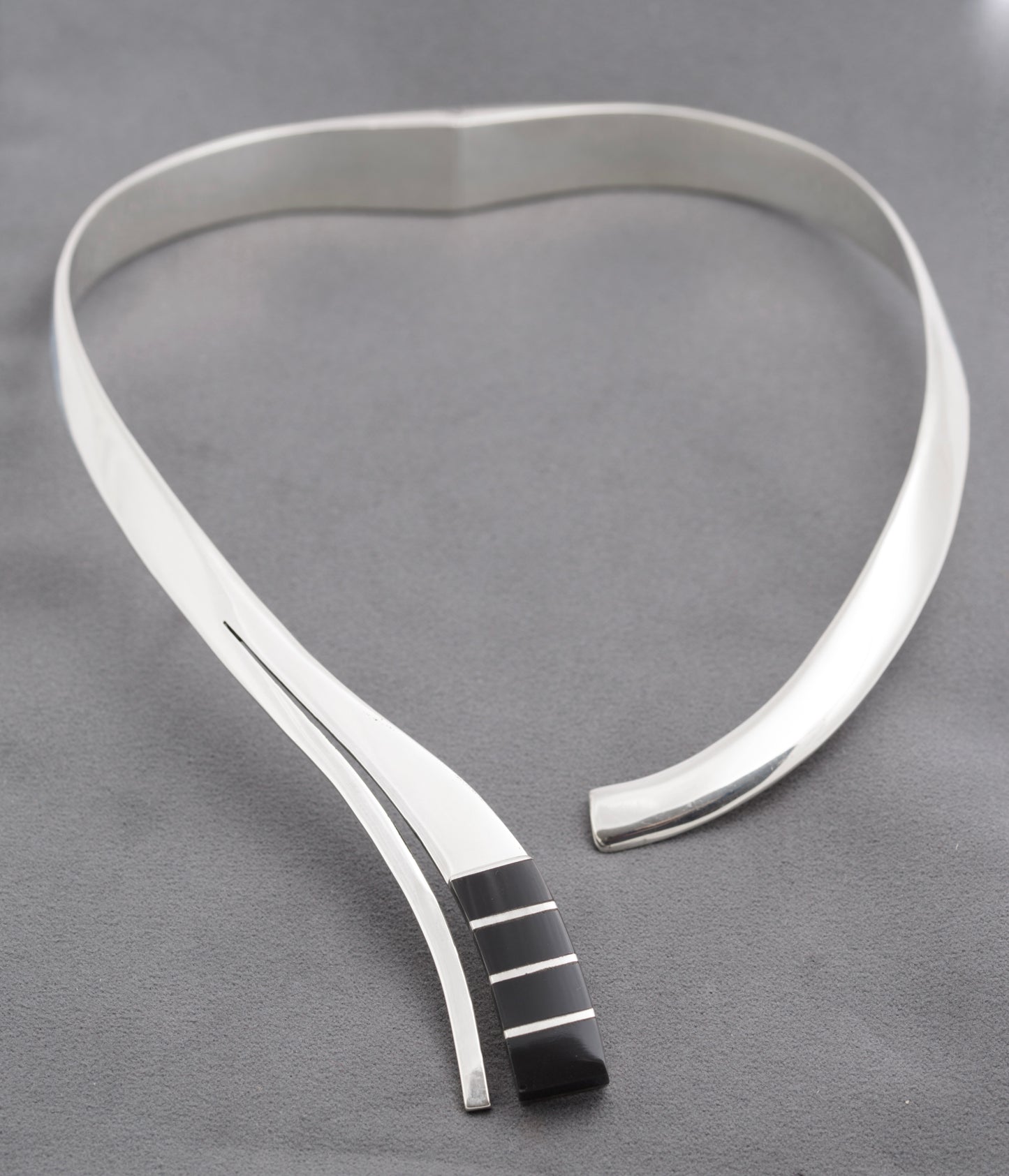 Vintage Mexican Sterling Silver & Onyx Statement Collar Necklace Art Deco Design (C2729)