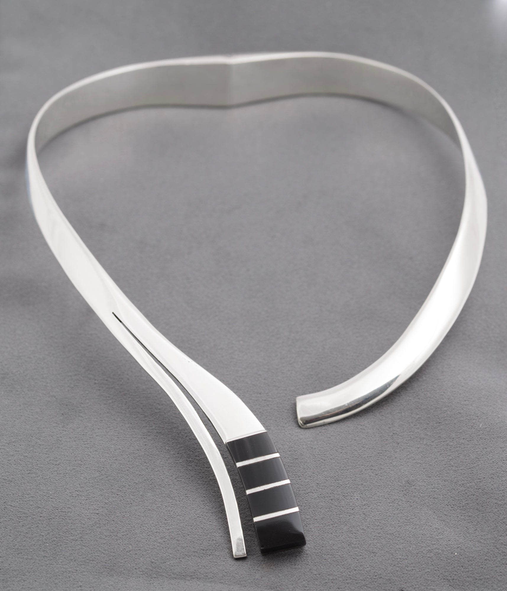 Vintage Mexican Sterling Silver & Onyx Statement Collar Necklace Art Deco Design (C2729)