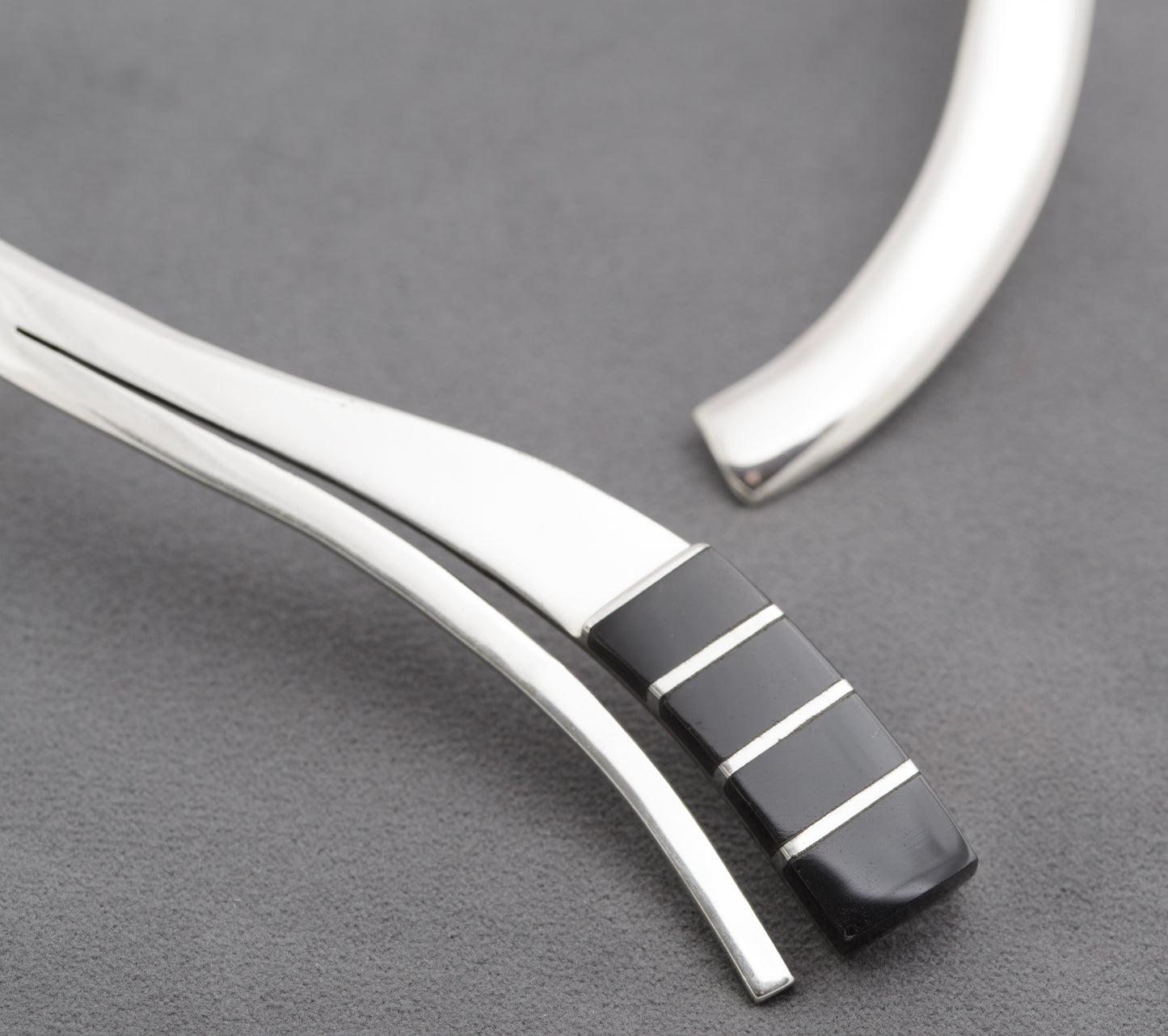 Vintage Mexican Sterling Silver & Onyx Statement Collar Necklace Art Deco Design (C2729)