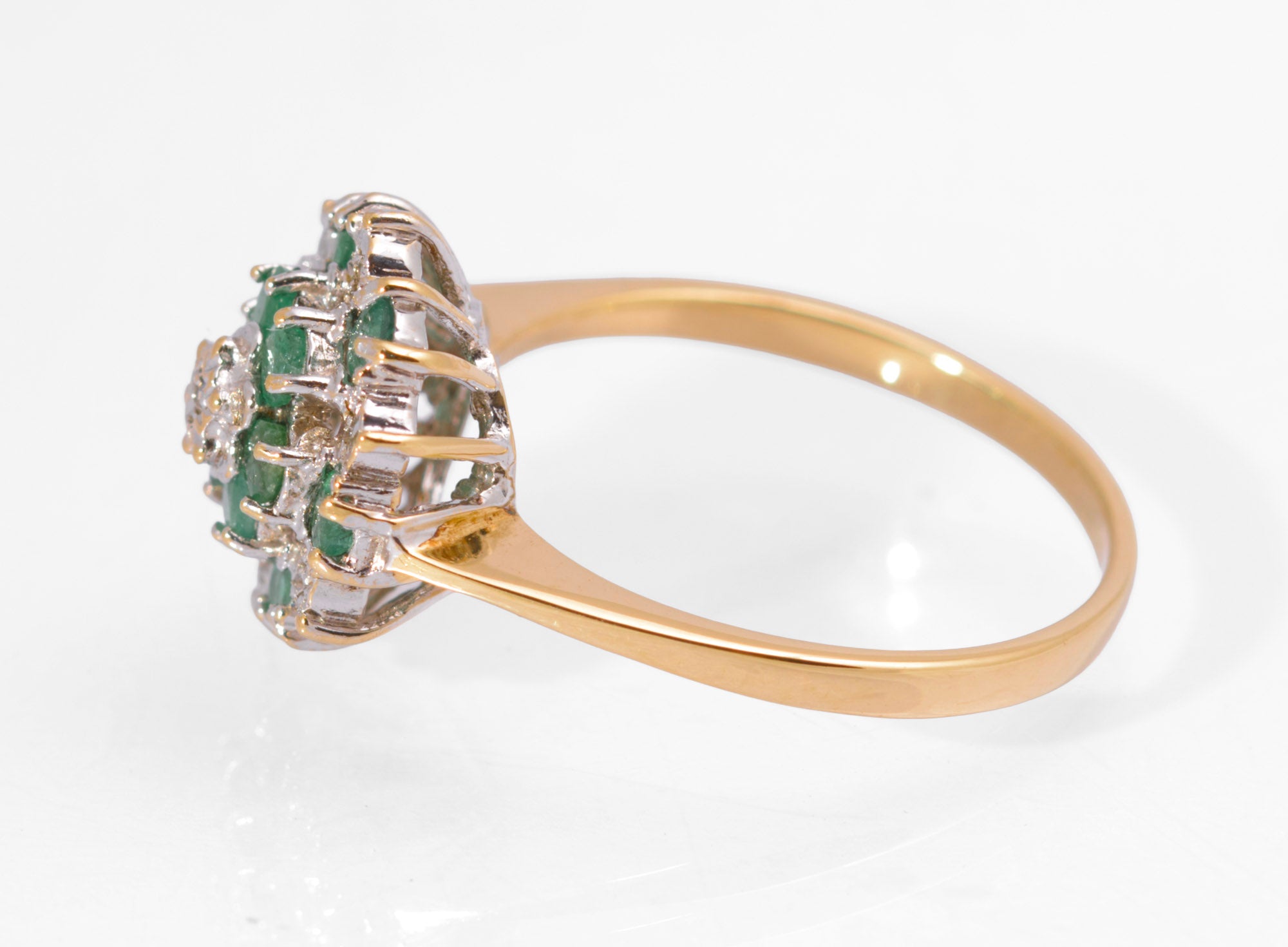 Vintage 9ct Gold Natural Emerald & Diamond Tiered Cluster Ring | London Hallmark 1989 | Size M½ | C2731