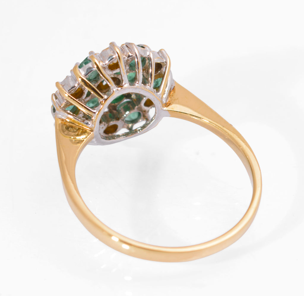 Vintage 9ct Gold Natural Emerald & Diamond Tiered Cluster Ring | London Hallmark 1989 | Size M½ | C2731