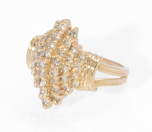 Vintage 14ct Gold Natural Diamond Cluster Ring 1.1 Carat Of Diamonds UK Size K (C2732)