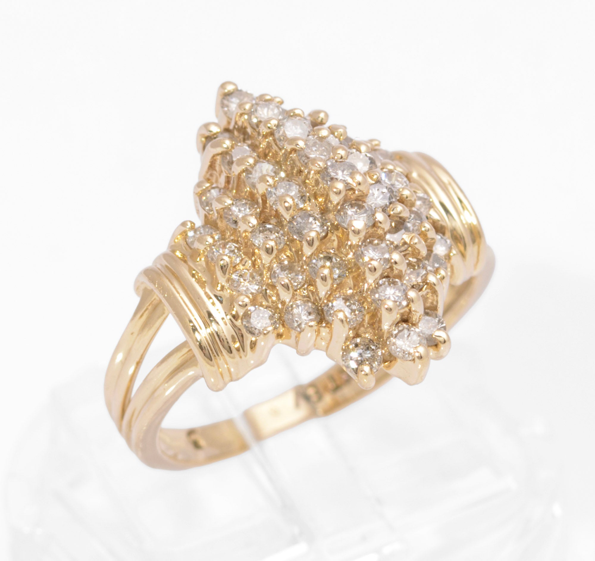 Vintage 14ct Gold Natural Diamond Cluster Ring 1.1 Carat Of Diamonds UK Size K (C2732)