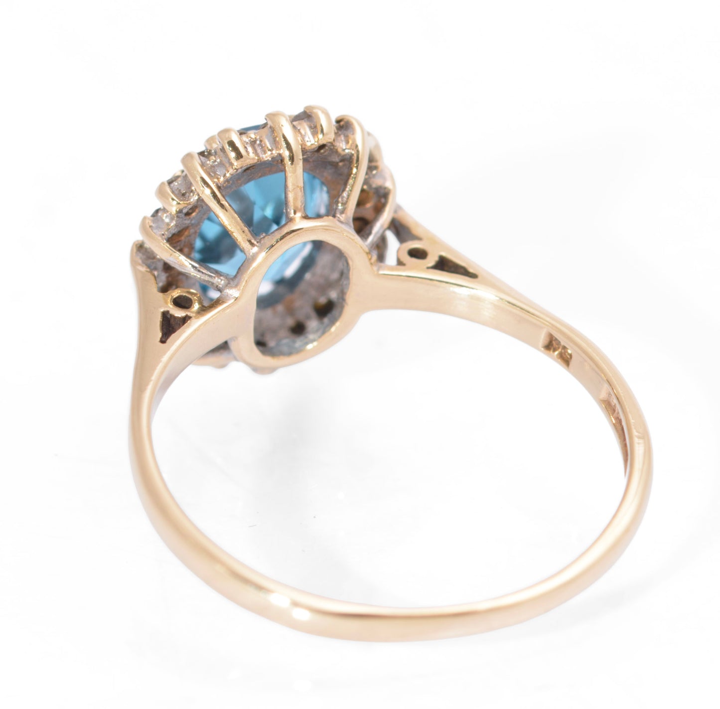 Vintage 9ct Gold Swiss Blue Natural 1.3 Carat Topaz Ring - Diamond Halo Size M (C2733)