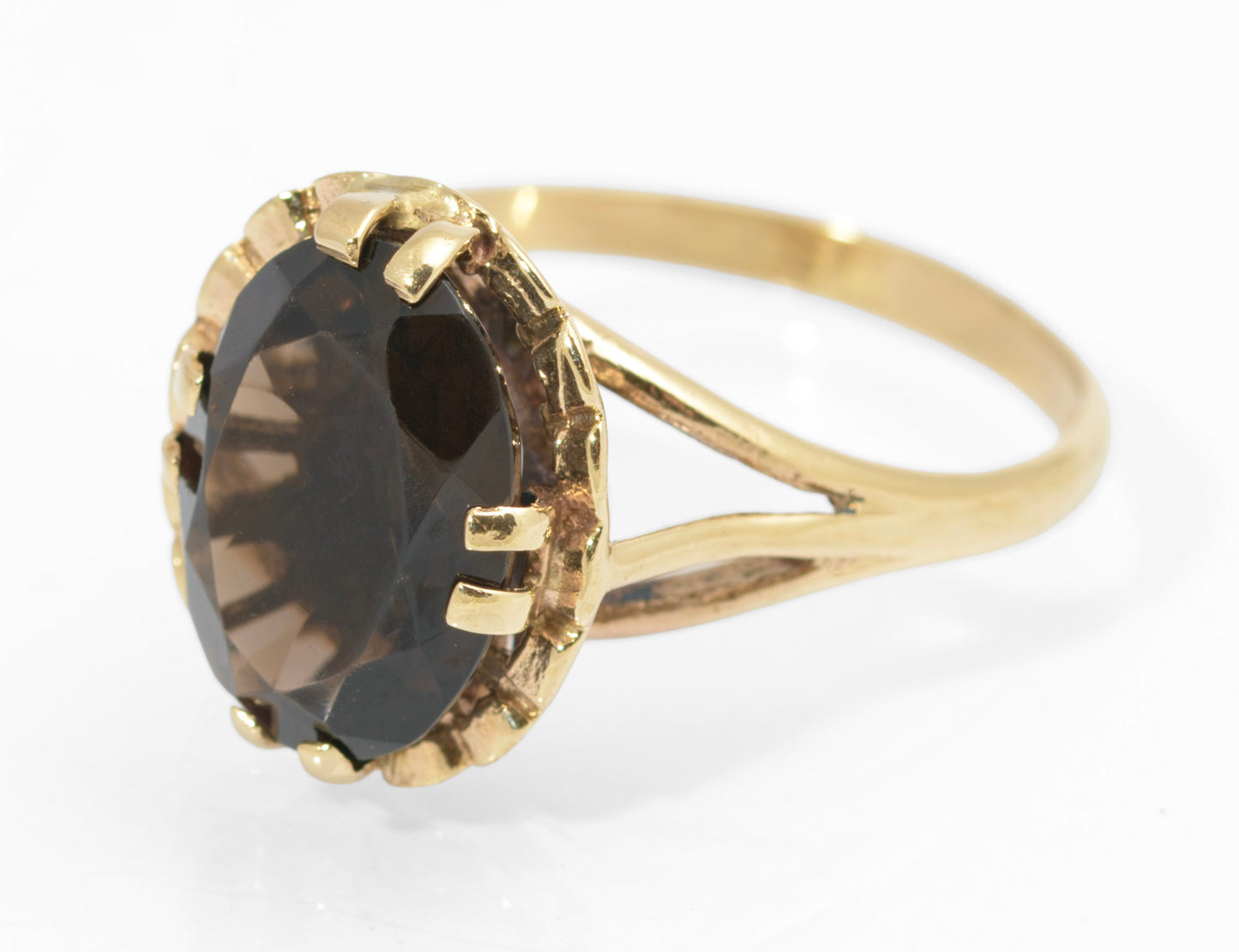 Vintage 9ct Gold & Natural 6.3 Carat Smoky Quartz Statement Ring 1970s Size R1/2 (C2735)