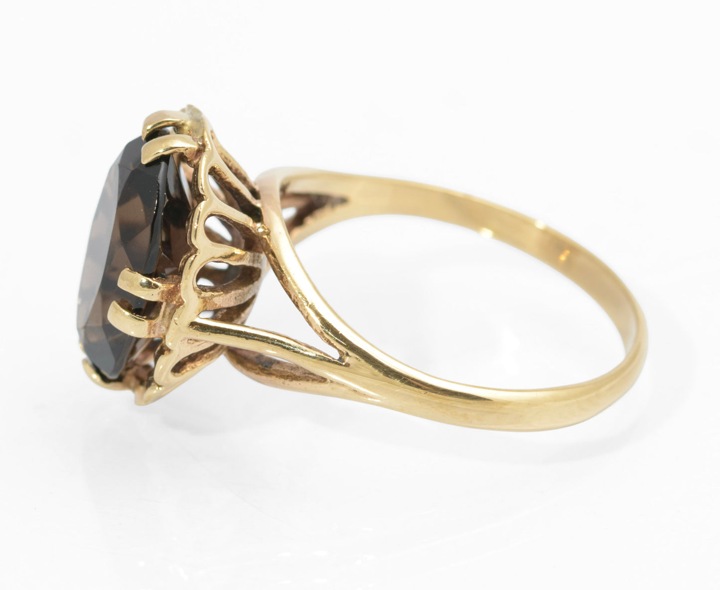 Vintage 9ct Gold & Natural 6.3 Carat Smoky Quartz Statement Ring 1970s Size R1/2 (C2735)