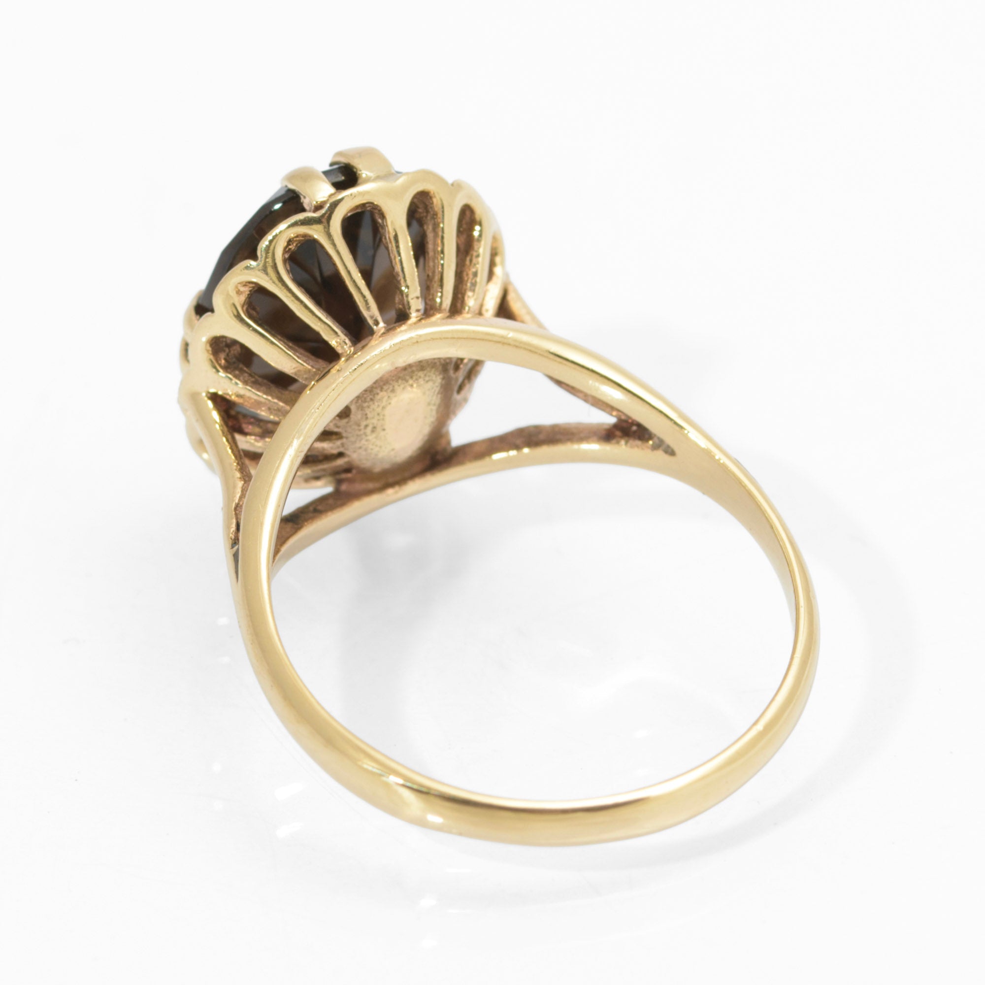 Vintage 9ct Gold & Natural 6.3 Carat Smoky Quartz Statement Ring 1970s Size R1/2 (C2735)