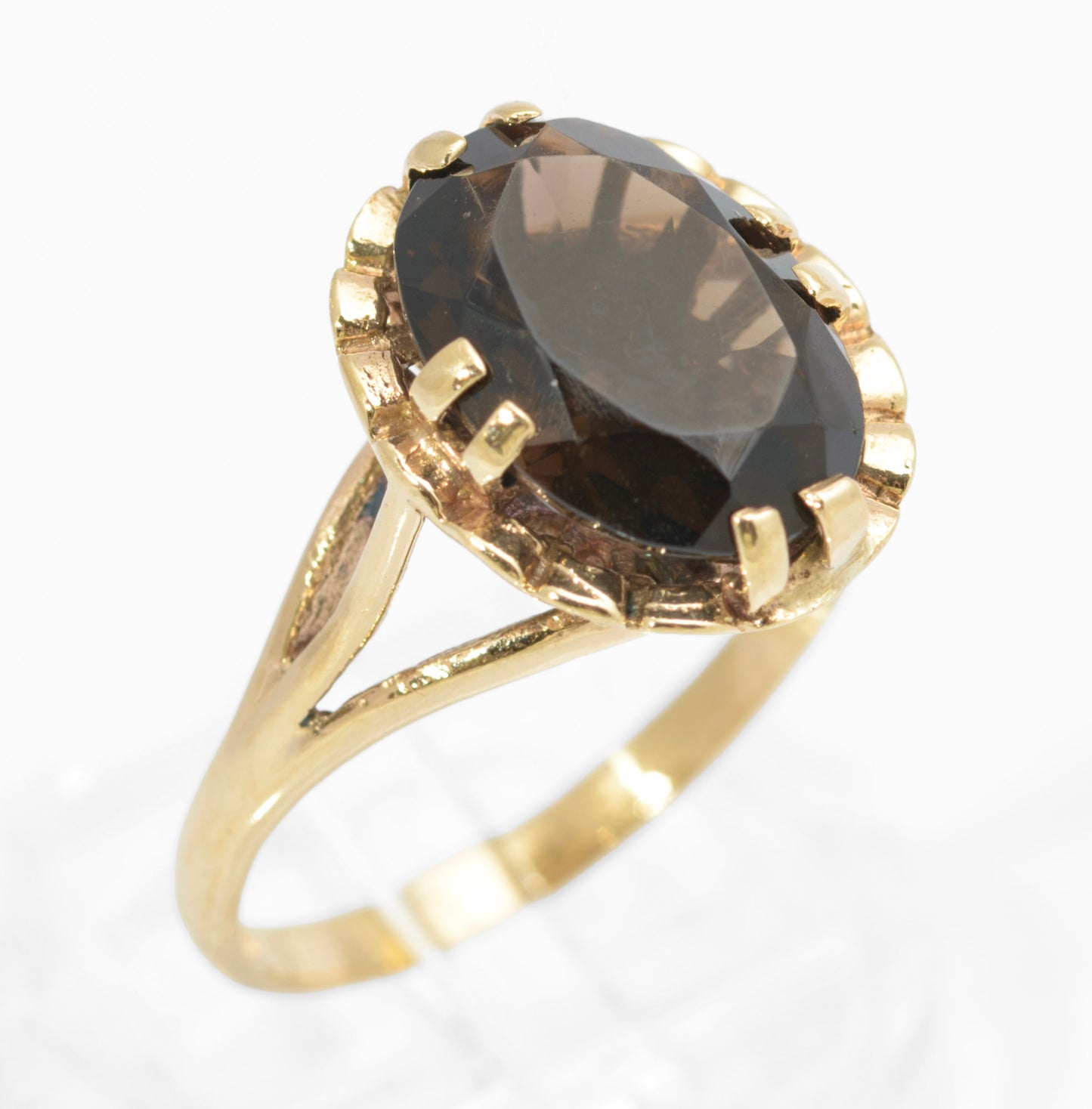Vintage 9ct Gold & Natural 6.3 Carat Smoky Quartz Statement Ring 1970s Size R1/2 (C2735)