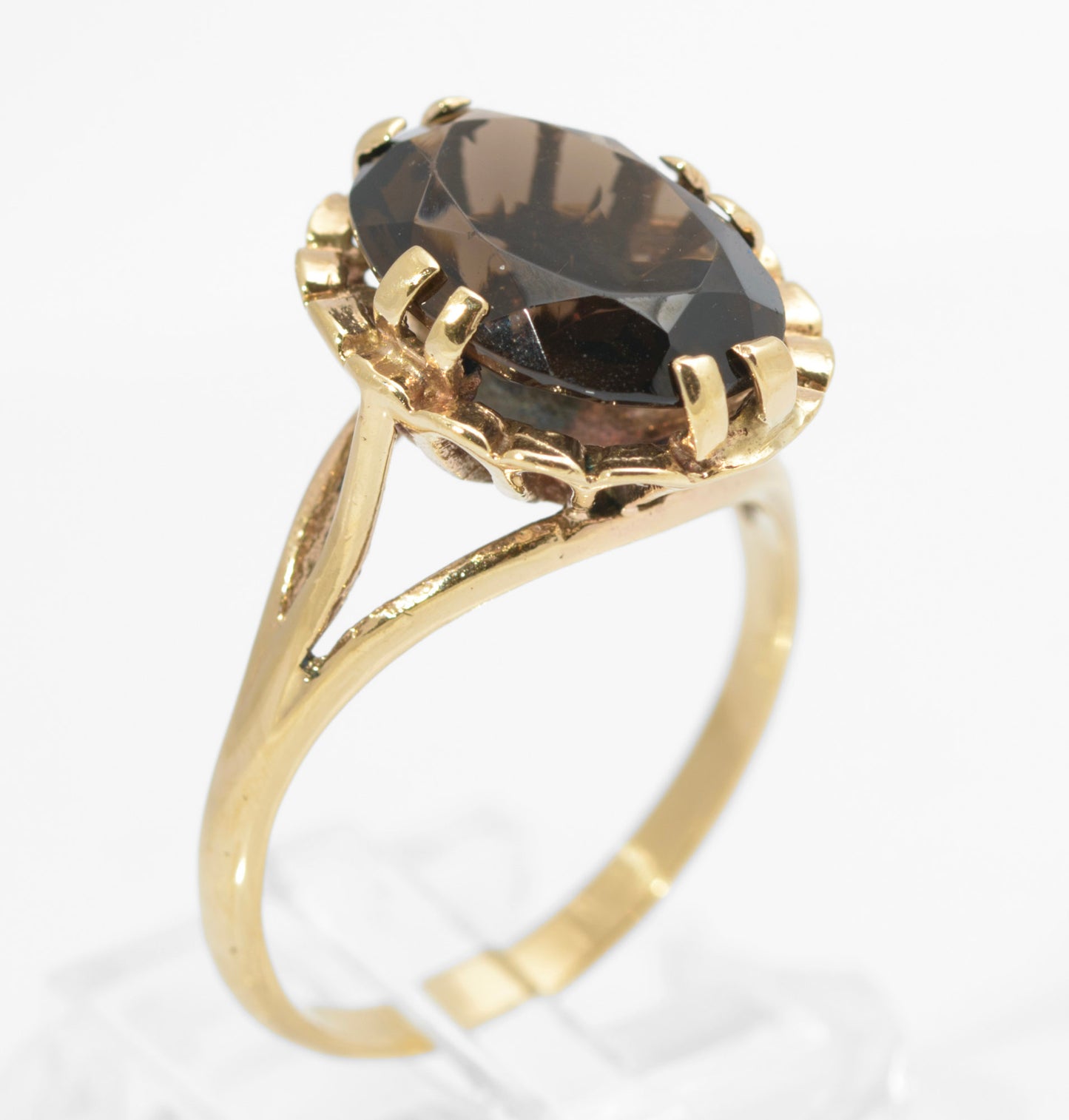 Vintage 9ct Gold & Natural 6.3 Carat Smoky Quartz Statement Ring 1970s Size R1/2 (C2735)