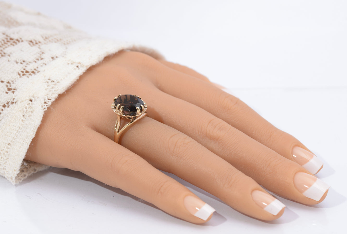 Vintage 9ct Gold & Natural 6.3 Carat Smoky Quartz Statement Ring 1970s Size R1/2 (C2735)