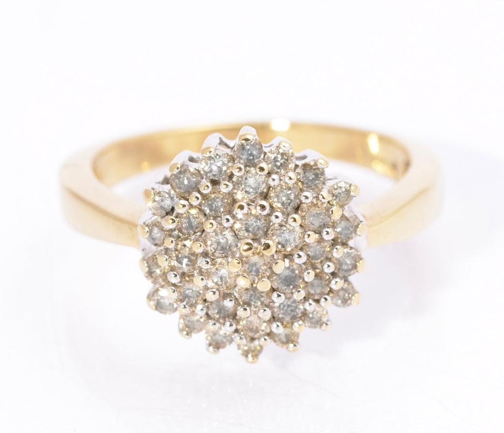 Vintage 9ct Gold & 0.9 TCW Natural Diamond Large Cluster Ring UK Size S (C3736)