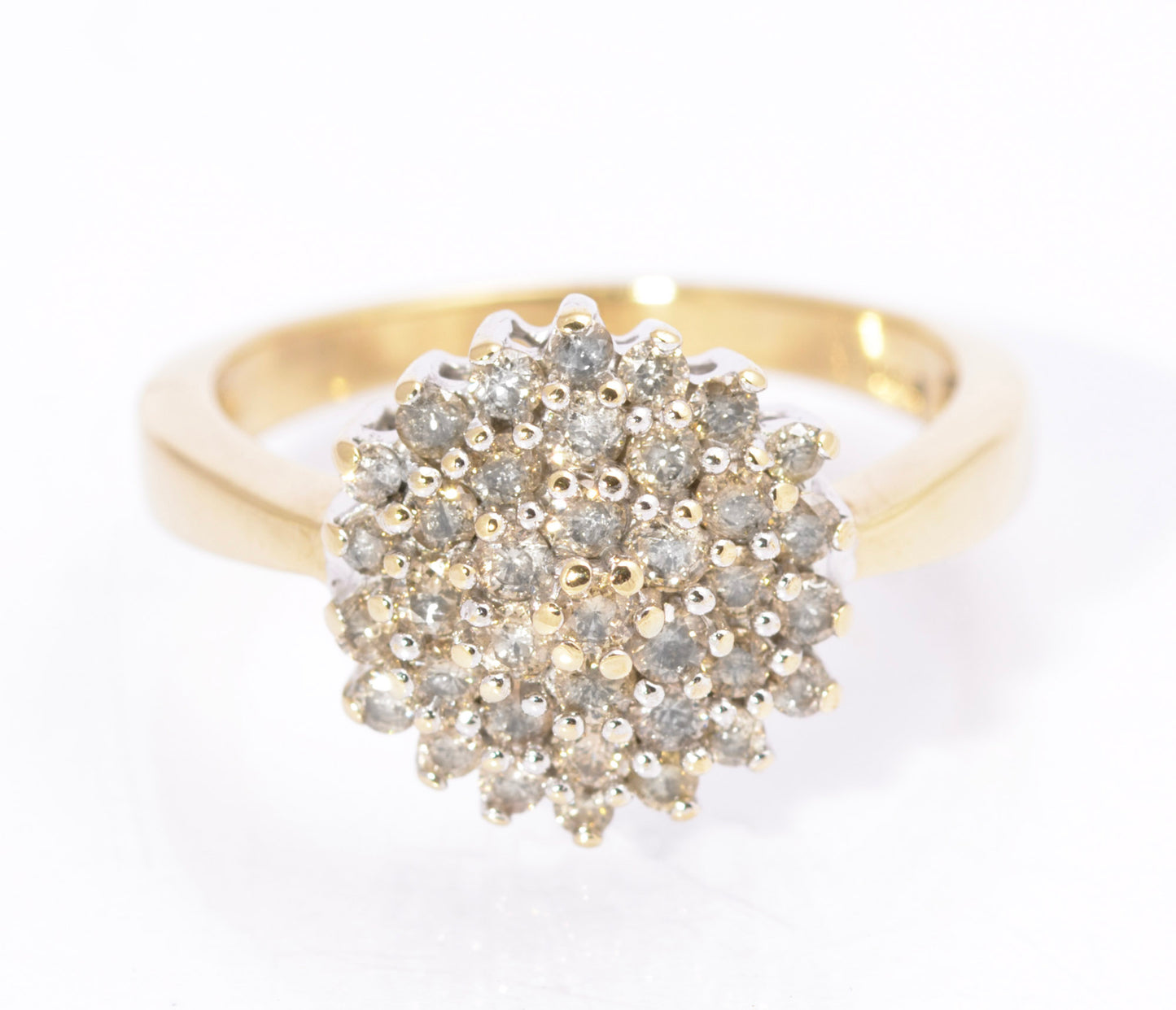 Vintage 9ct Gold & 0.9 TCW Natural Diamond Large Cluster Ring UK Size S (C3736)