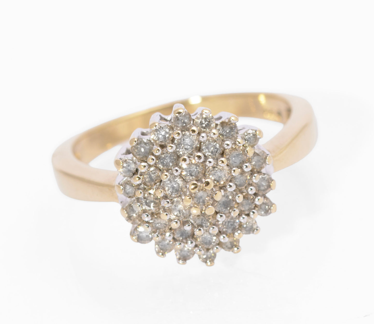 Vintage 9ct Gold & 0.9 TCW Natural Diamond Large Cluster Ring UK Size S (C3736)