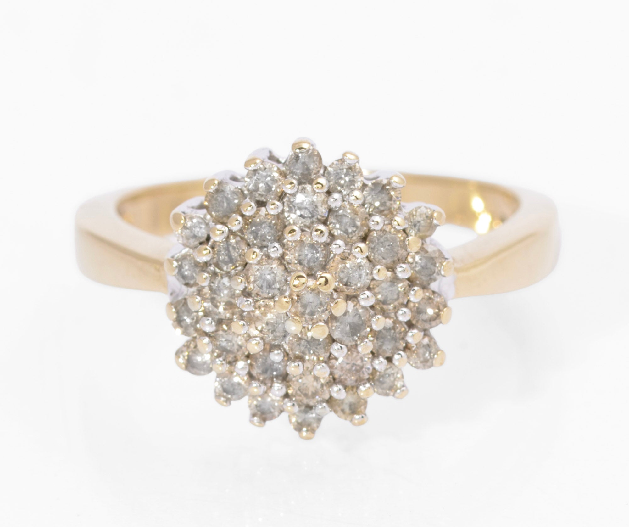 Vintage 9ct Gold & 0.9 TCW Natural Diamond Large Cluster Ring UK Size S (C3736)