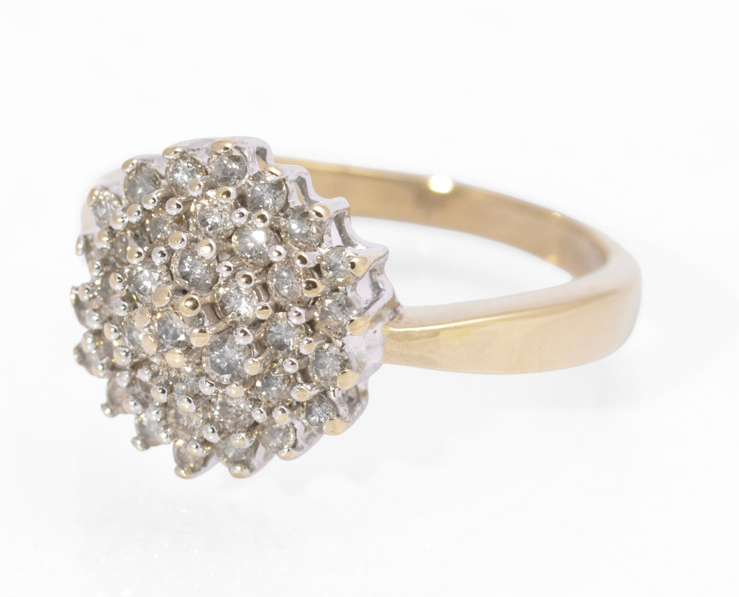 Vintage 9ct Gold & 0.9 TCW Natural Diamond Large Cluster Ring UK Size S (C3736)