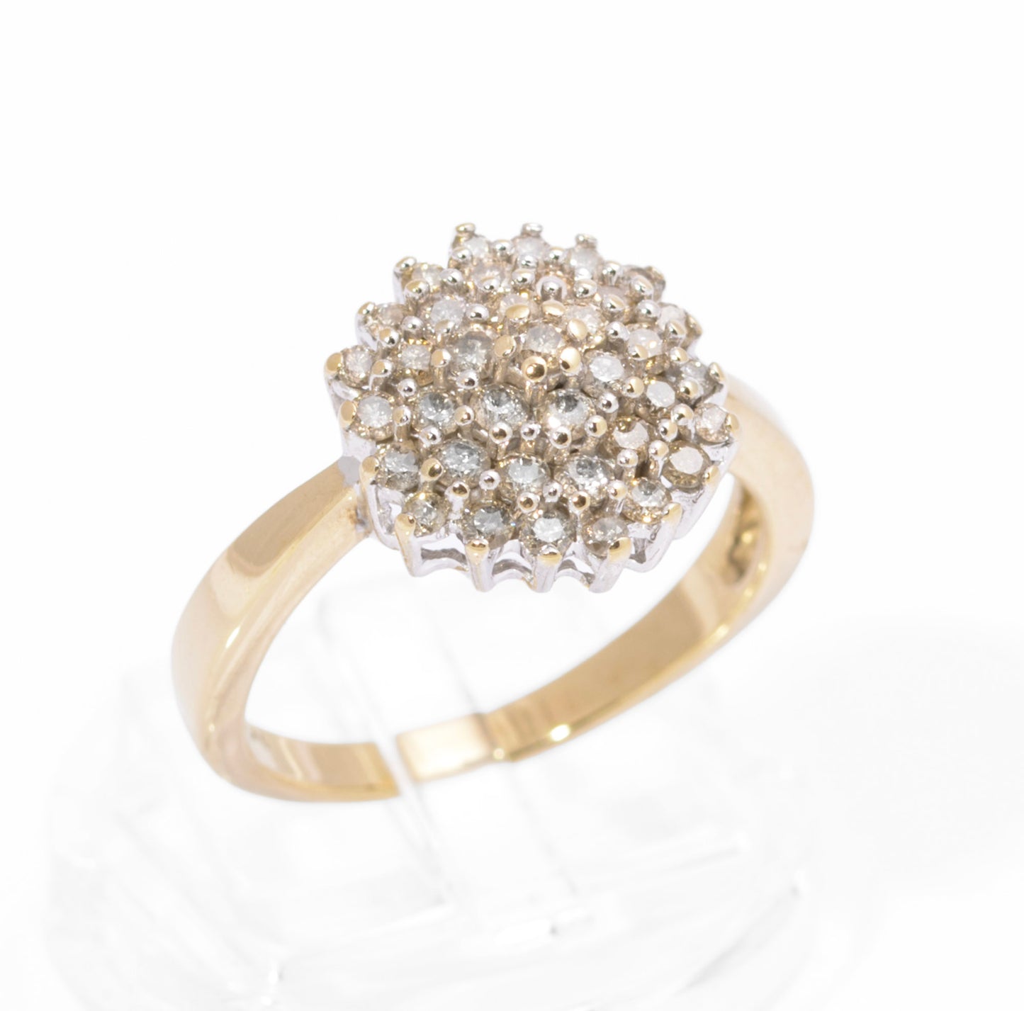Vintage 9ct Gold & 0.9 TCW Natural Diamond Large Cluster Ring UK Size S (C3736)