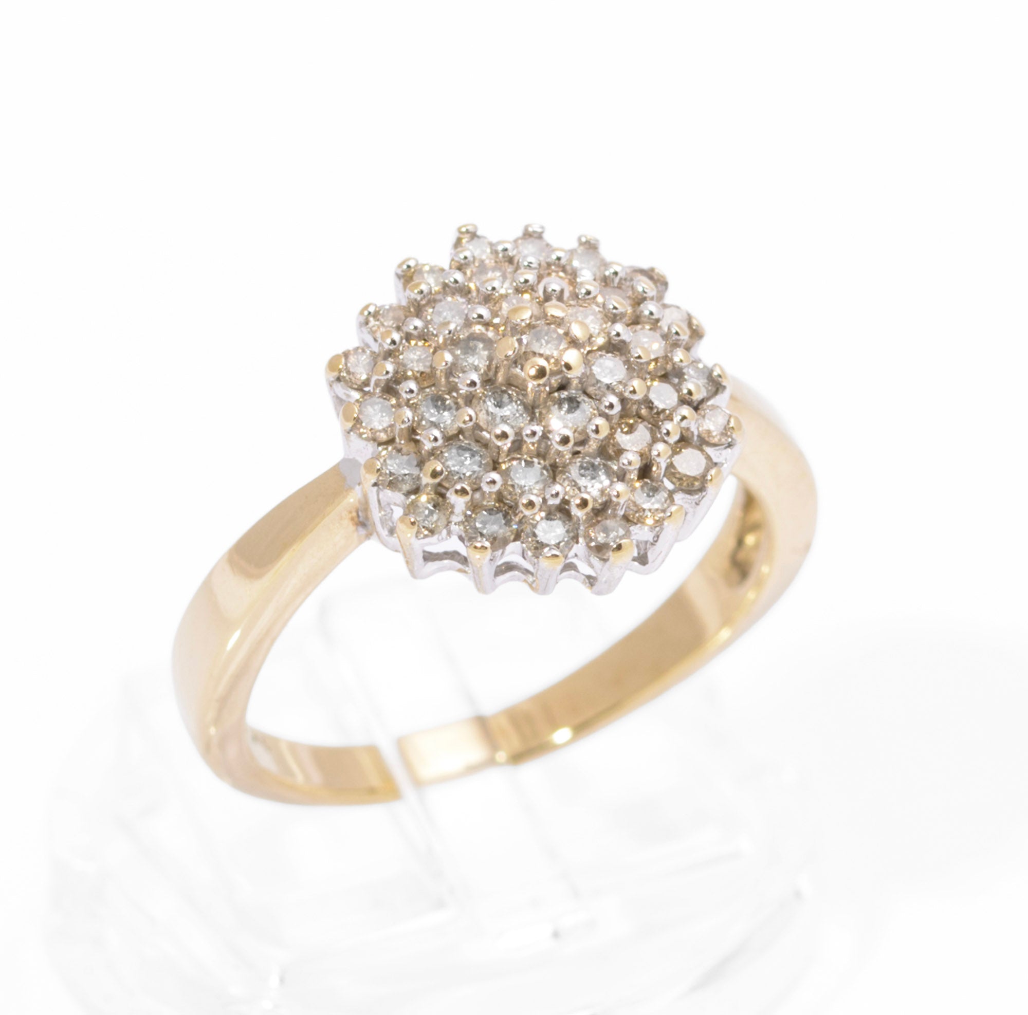 Vintage 9ct Gold & 0.9 TCW Natural Diamond Large Cluster Ring UK Size S (C3736)