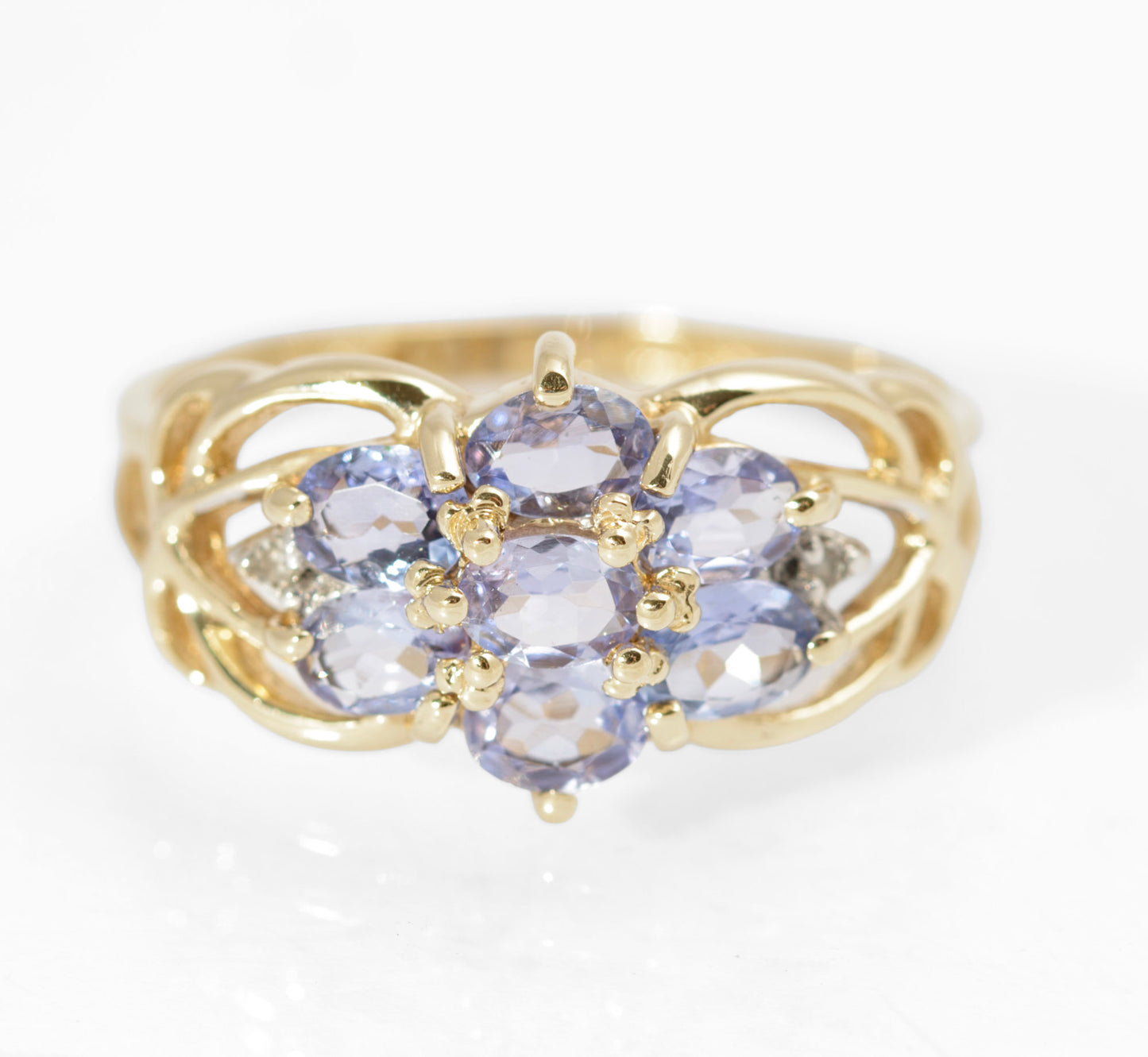 Vintage 10K Gold & Natural Tanzanite Ring Art Nouveau Design UK Size M (C2737)