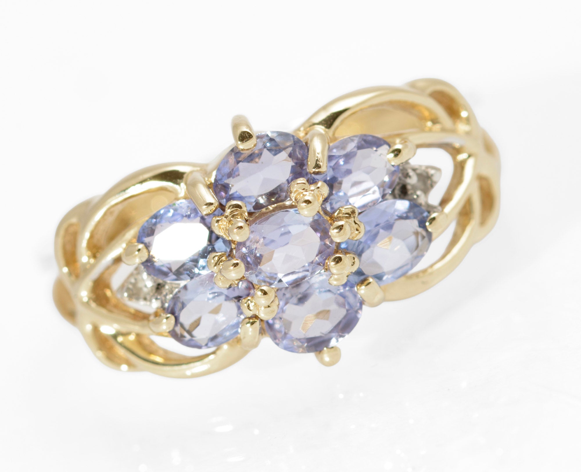 Vintage 10K Gold & Natural Tanzanite Ring Art Nouveau Design UK Size M (C2737)
