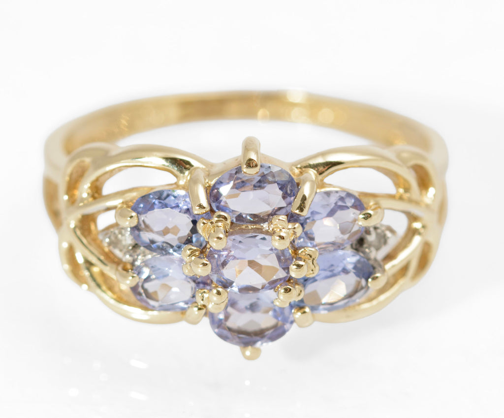 Vintage 10ct Gold & Natural Tanzanite Ring Art Nouveau Design UK Size M (C2737)